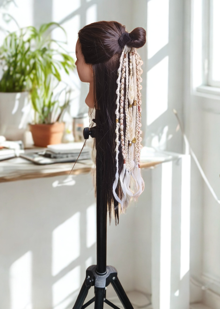 Off White Dreads &amp; Braids Hair Band with Gold Thread Design – 20 Inches, 8 Stripes