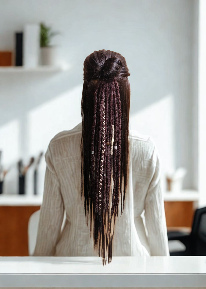 Dark Brown Dreadlok Hairband 22 inch, 12 dreadlock strips