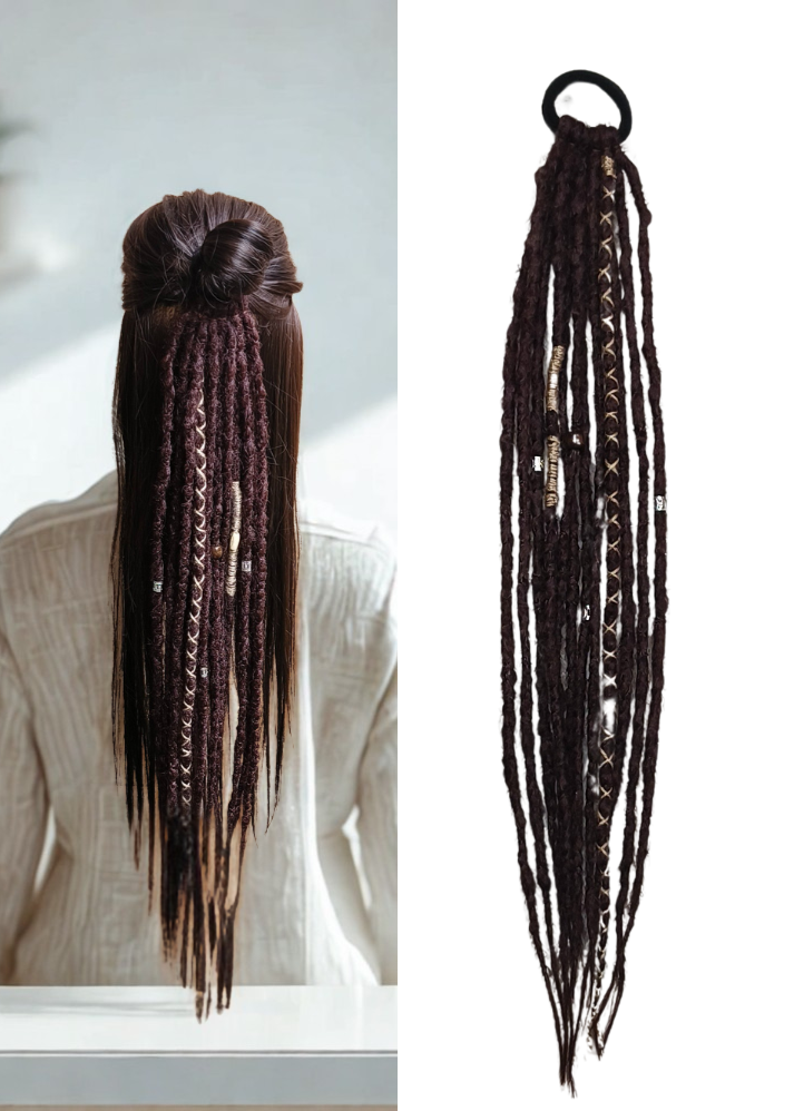 Dark Brown Dreadlok Hairband 22 inch, 12 dreadlock strips